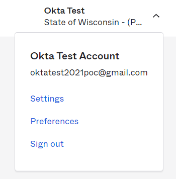 My Wisconsin ID Okta Test Account Screen 