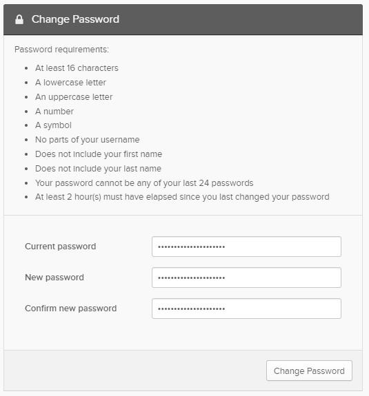 My Wisconsin ID Change Password Screen