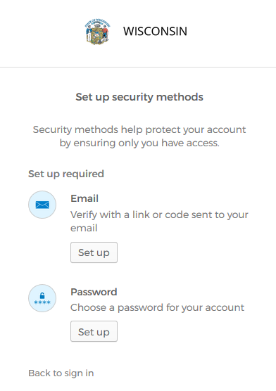 My Wisconsin ID Set Up Security Methods Screen