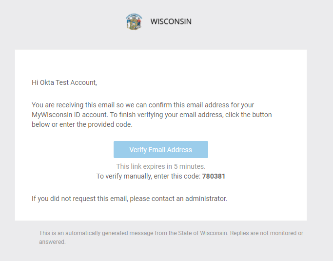 My Wisconsin ID Verfity Email Address Sample Email