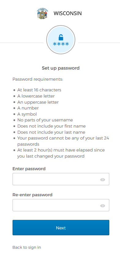 My Wisconsin ID Set up Password Screen
