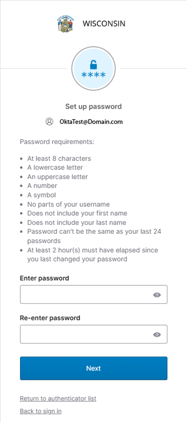 My Wisconsin ID Set up Password Screen