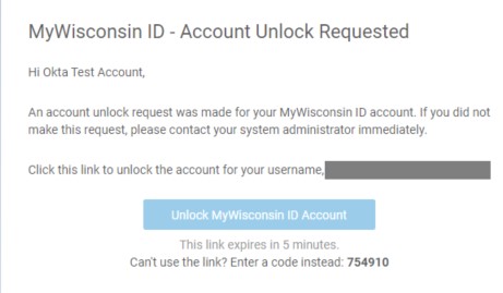 My Wisconsin ID Account Unlock Requested Screen
