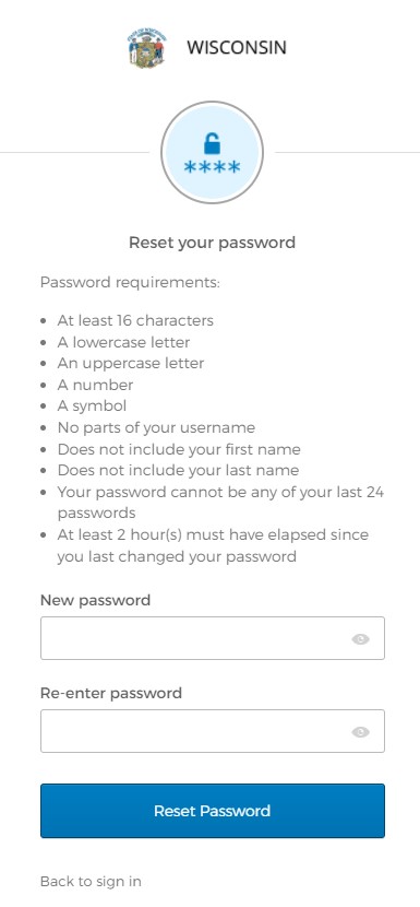 My Wisconsin ID Reset your Password Screen