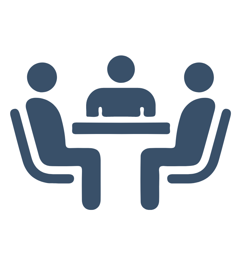 three people meeting at a table icon