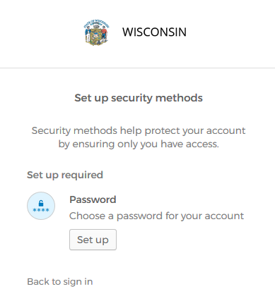 My Wisconsin ID Set Up Security Methods Screen